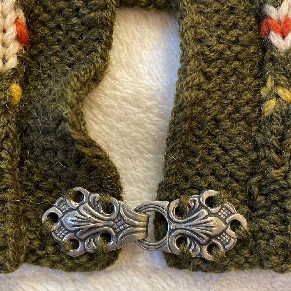 Vintage wool hand knit Norwegian Scandinavian cardigan sweater Sz L unisex - Picture 4 of 10